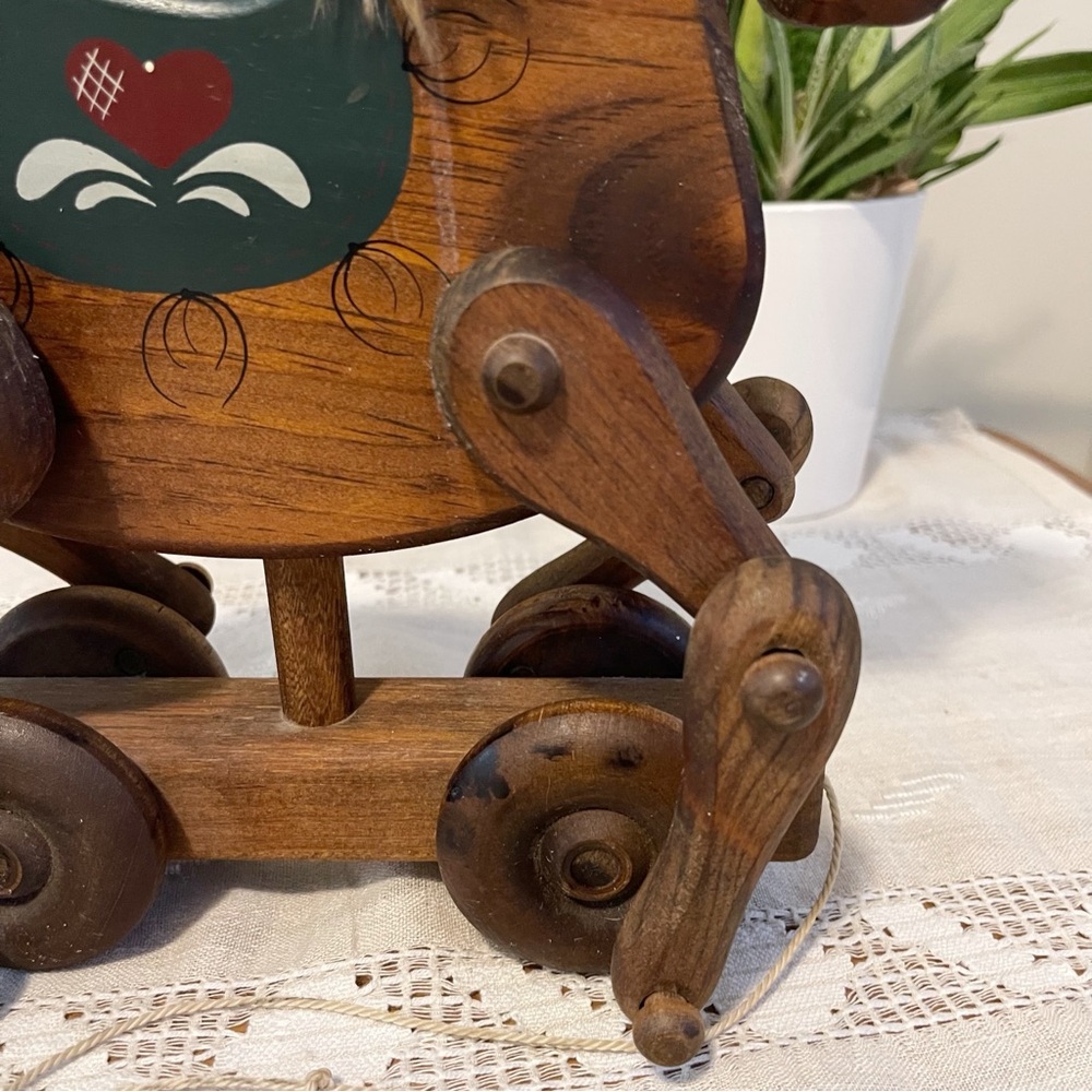 Vintage | Wooden Pull Toy Horse | Folk Art | Rolling Toy - Picture 5 of 12